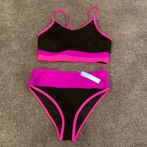 Cute Black Bikini With Neon Pink/Purple Stripes